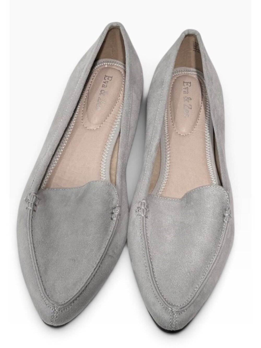 Eva & Zoe Womens Gray Faux Suede Slip-On Loafer Flats Almond Toe Work Size 8